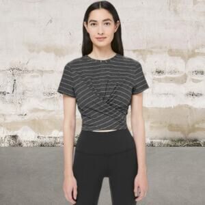 Lululemon Time To Restore Short Sleeve Short Stripe Heathered Black White Size 6